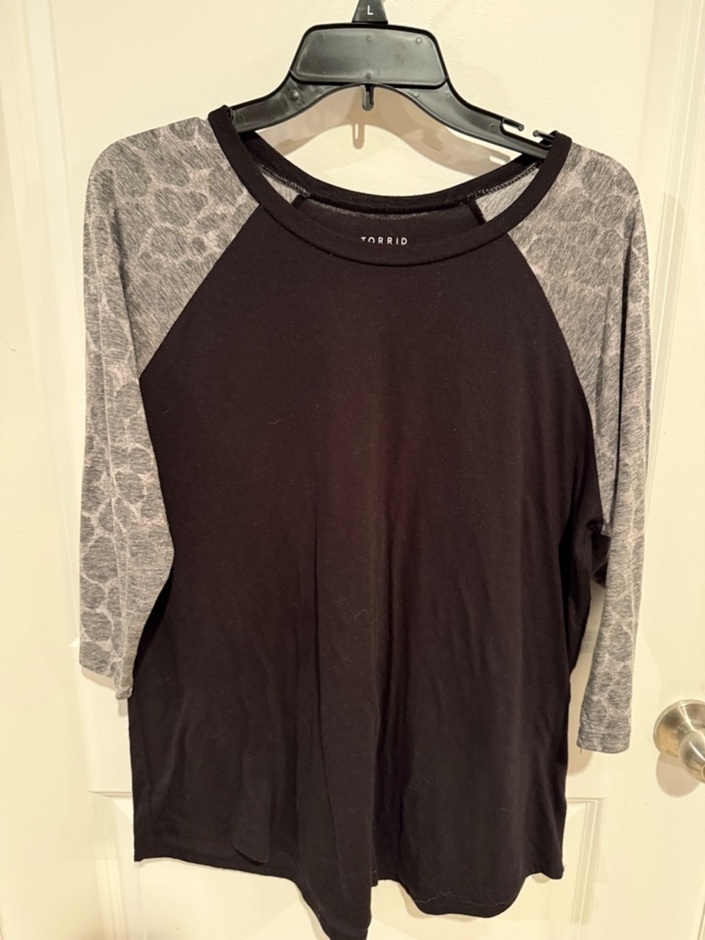 torrid Black Raglan Tee with Gray Animal-Print Sleeves